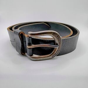 LEATHER Levi's Belt Men's Black FULL GRAIN 36/90 USA Metallic Buckle With Patina